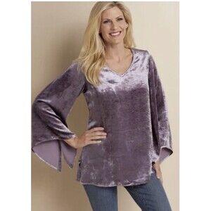 Soft Surroundings Purple Velvet Mirelle Bell Sleeve Boho Blouse Size M